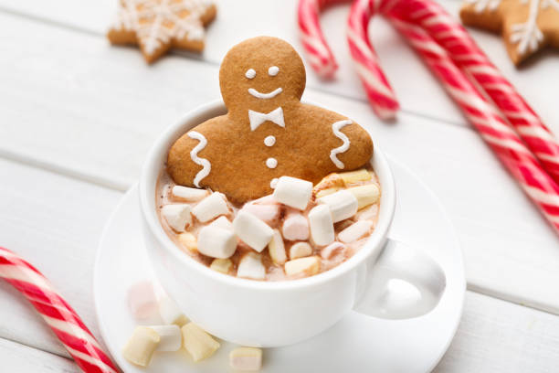 istock Cup of traditional hot chocolate with marshmallows and gingerbread 1064174764
