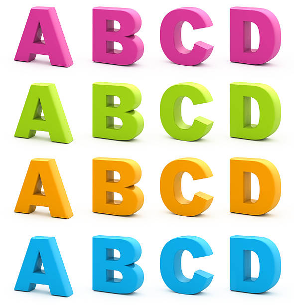 3D block letter alphabet in four colors Colorful alphabet. Set of 3d letters isolated on white. Part 1 of 6. large letter a stock pictures, royalty-free photos & images
