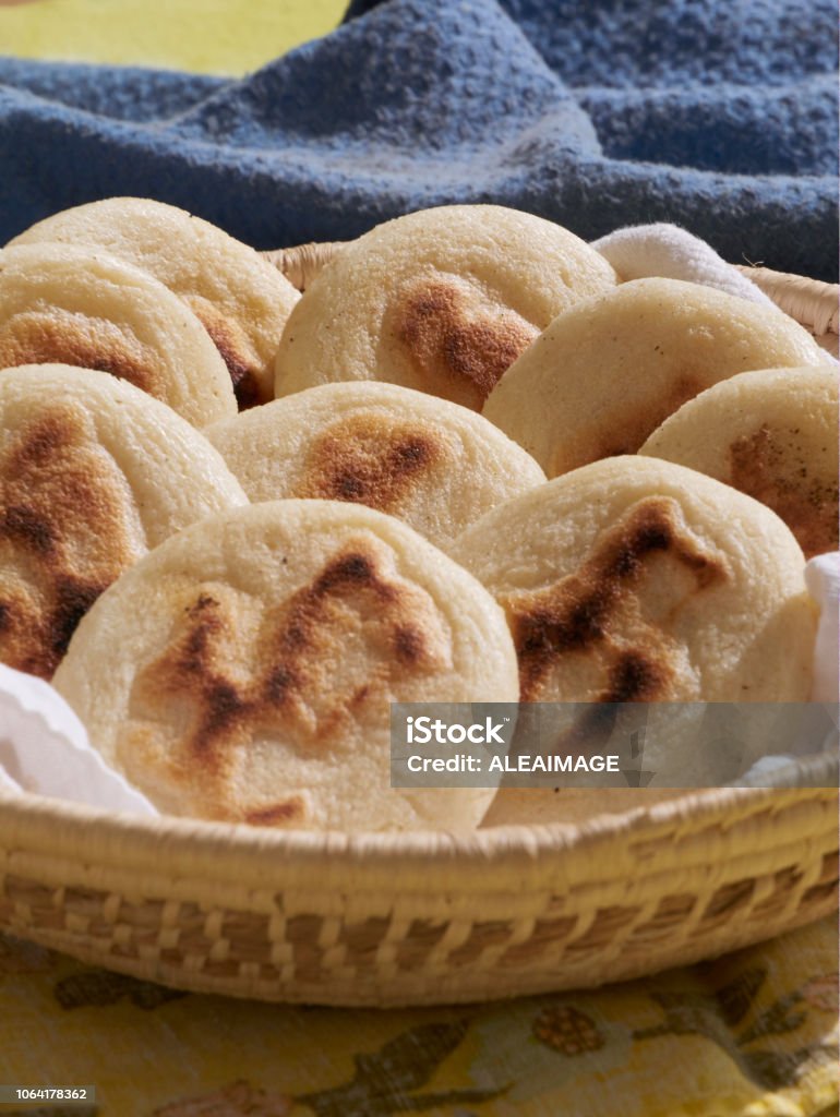 Arepa Container Plain Arepas In Basket Stock Photo - Download Image Now - Arepa, Basket ...