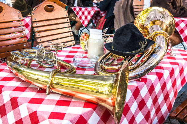 part of a typical bavarian brass instrument - dirndl traditional clothing austria traditional culture imagens e fotografias de stock