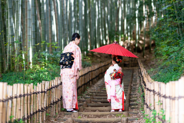istock Mother and daughter wearing kimono 1064181338