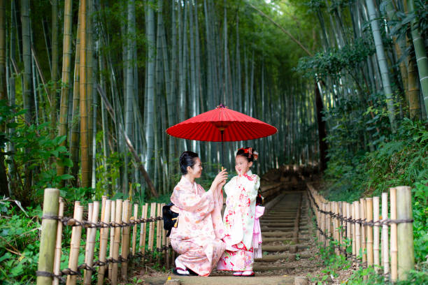 istock Mother and daughter wearing kimono 1064181594