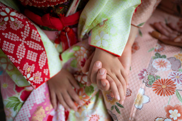 Mother and daughter wearing kimono