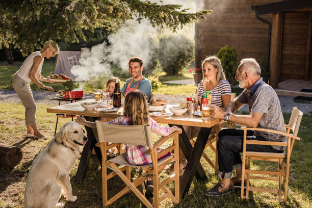 istock Happy multi-generation family enjoying in lunch time at their back yard. 1064182530