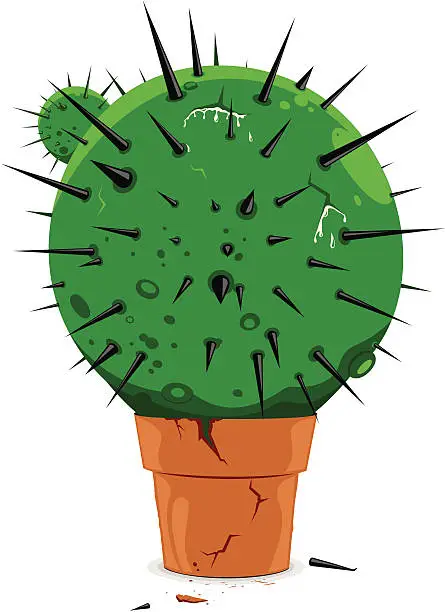 Vector illustration of Oversized cactus growing from the small clay flower pot