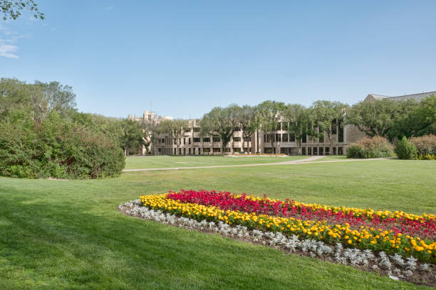 university of saskatchewan biology building seen across the bowl - saskatoon saskatchewan university canada imagens e fotografias de stock