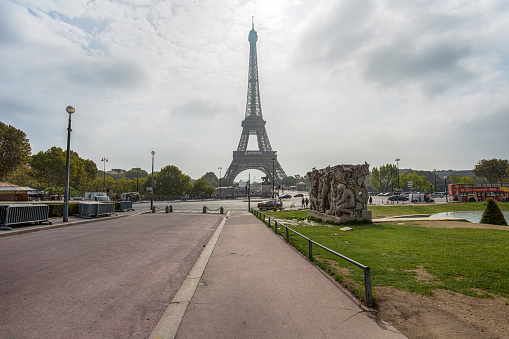 Paris, France, September 5, 2018 - View of Tour Eiffel from Trocadero in Paris, France.