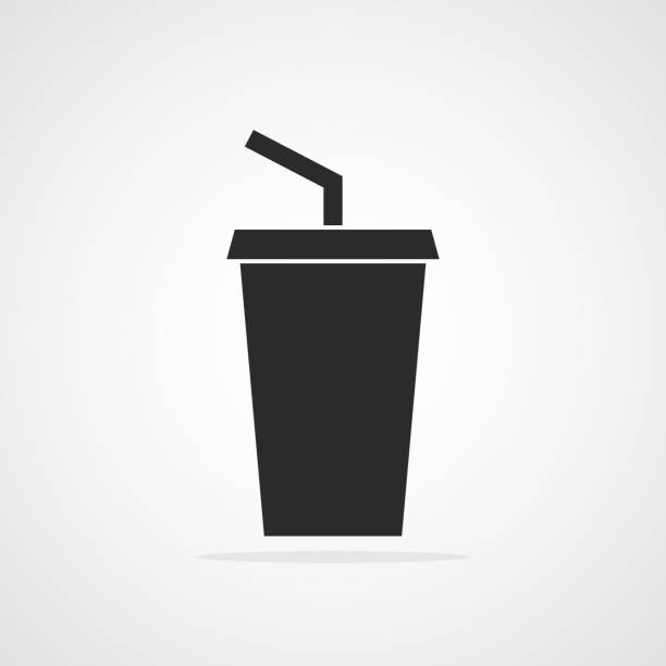Plastic cup icon. Vector illustration. Plastic cup icon. Vector illustration. Black paper cup with water straw. soda pop stock illustrations