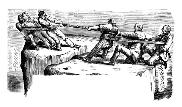 British London satire caricatures comics cartoon illustrations: Tug of war