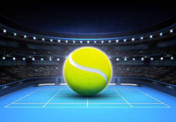 istock big tennis ball placed on a blue court 1064197712