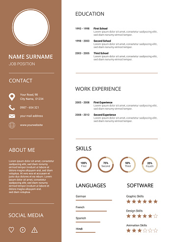 Modern Resume Cv Template Clean Design With Brown Icons Stock Illustration - Download Image Now - iStock Modern Resume Cv Template Clean Design With Brown Icons Stock Illustration - Download Image Now - iStock