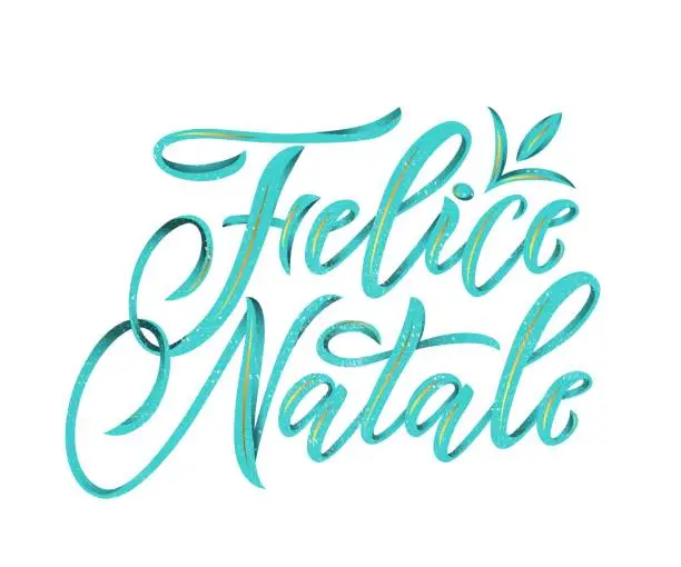 Vector illustration of Felice Natale Merry Christmas italian language.Hand calligraphy modern lettering with texture. blue color