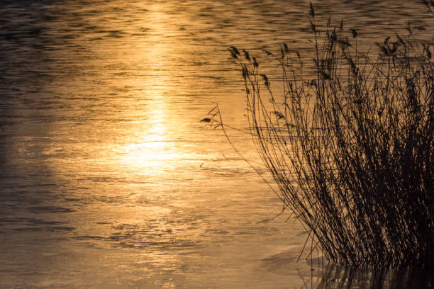 istock Fantastic sunset on the icy lake 1064203400
