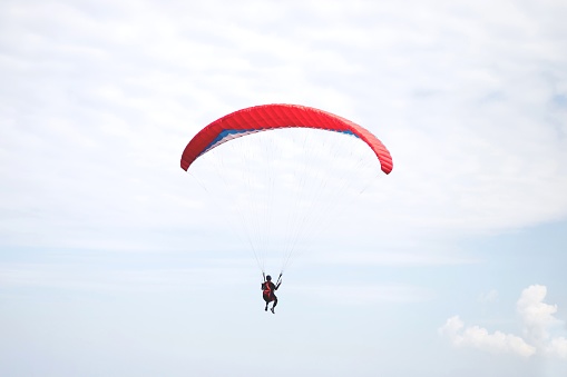 Travelers skydiving in the sea