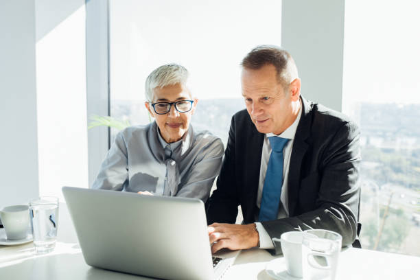 istock Senior coworkers using laptop 1064204726