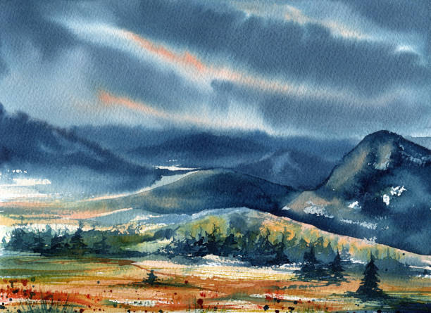istock Watercolor Landscape with Autumn Hills 1064204950