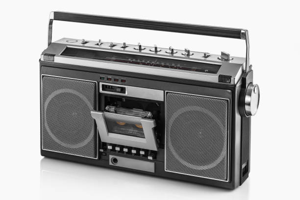 istock 1980s Silver retro radio boom box on white background 1064209216