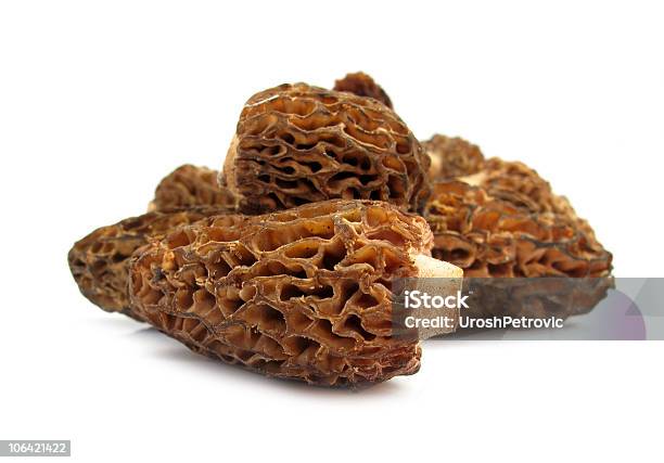 Type Of Mushroom Called Morel Morchella On White Surface Stock Photo - Download Image Now