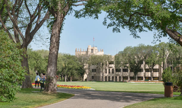 university of saskatchewan biology building seen across the bowl - saskatoon saskatchewan university canada imagens e fotografias de stock