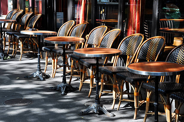 Cafe Terrace with tables and chairs Typical café terrace in Paris observation point stock pictures, royalty-free photos & images