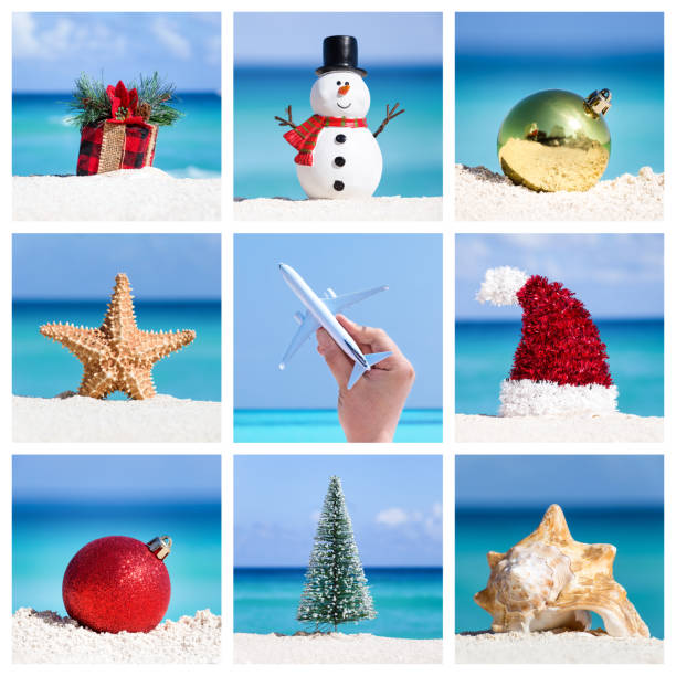 Christmas card collage, celebration on tropical destination