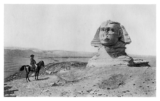 Napoleon Bonaparte at the Great Sphinx of Giza - Scanned 1894 Engraving