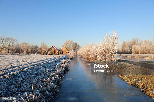 Congelarse Zanja Prado Y Granja En Los Países Bajos Durante El Invierno Foto de stock y más banco de imágenes de Agua