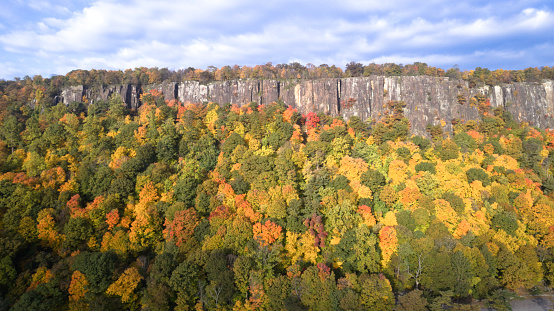 Vibrant fall colors enhance the cliffs. Image shot with DJI Phantom 4 Pro drone.