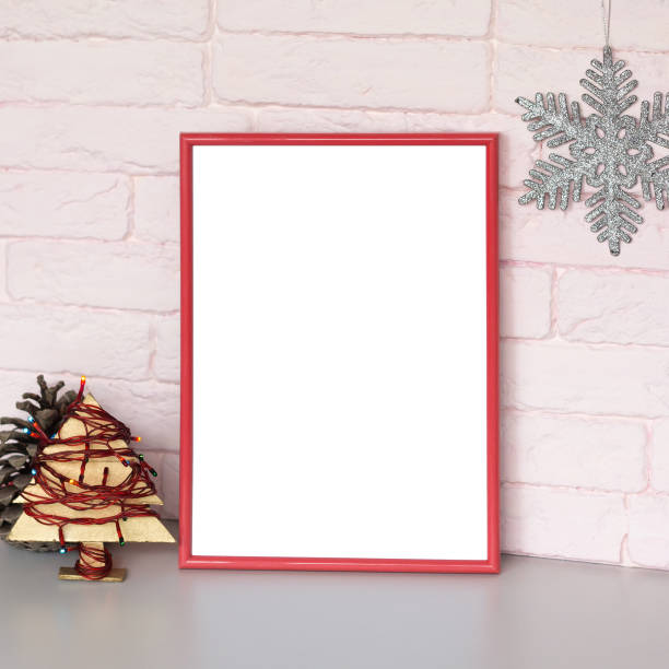 istock Mockup poster in red frame. Christmas background. 1064229214