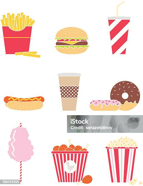 Conjunto De Ícones De Fast Food - Arte vetorial de stock e mais imagens de Alface - Alface, Alimentação Não-saudável, Almoço