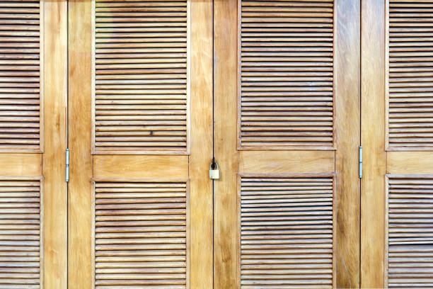 Wooden doors with blinds, element of decor.