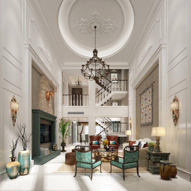 istock 3d render of American Style Living Room 1064233028