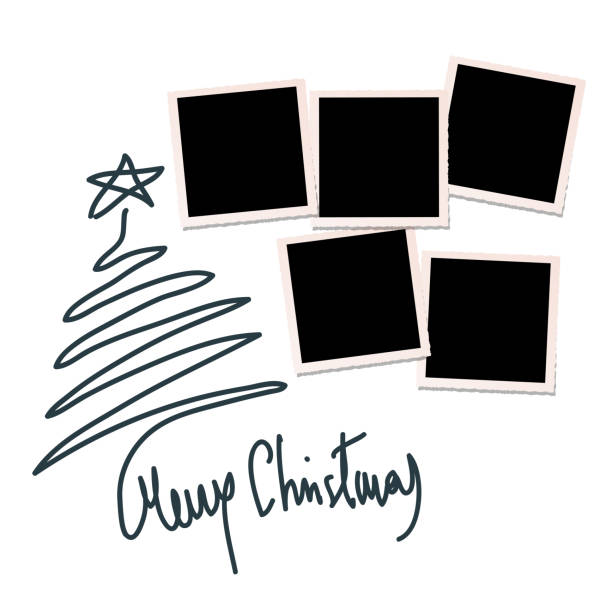 Christmas tree with photos, blank frames. Vector template with pictures to insert Christmas tree with photos, blank frames. Vector template with pictures to insert number 5 photos stock illustrations