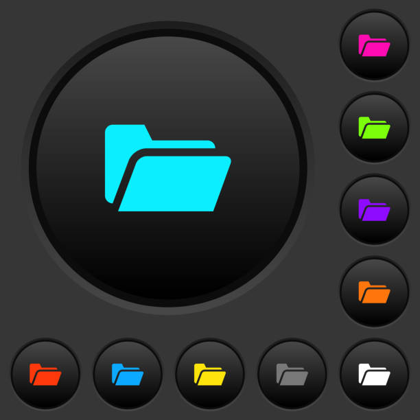 Folder open dark push buttons with color icons Folder open dark push buttons with vivid color icons on dark grey background open access repository stock illustrations