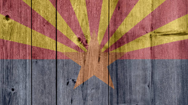 USA Politics News Concept: US State Arizona Flag Wooden Fence