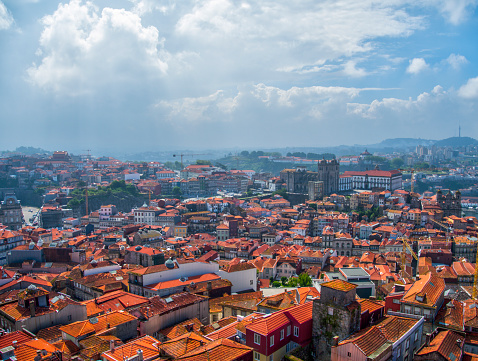 Red roof houses in Porto, view from Clerigos tower