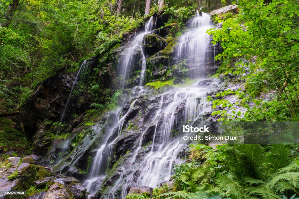Germany, Cold shower of Zweribach waterfall near Freiburg in black forest nature reserve Black Forest Stock Photo