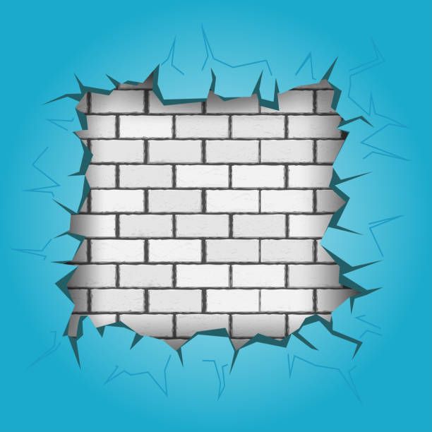 ilustrações, clipart, desenhos animados e ícones de buraco quadrado na parede azul - abstract aging process backgrounds brick