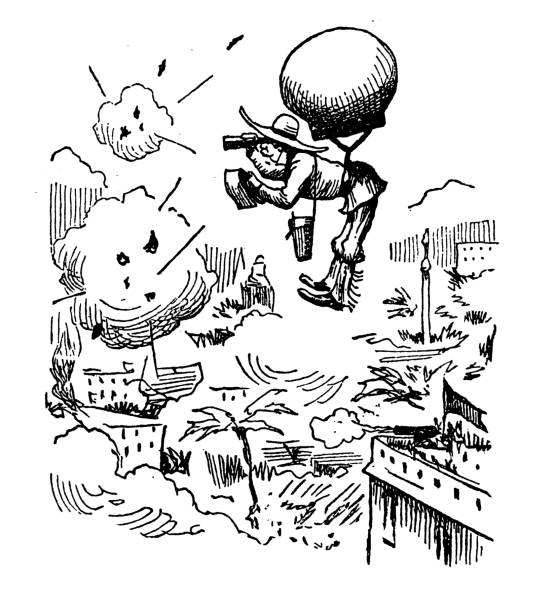brytyjski londyn satyry karykatury komiksy ilustracje z kreskówek: reporter - spy balloon stock illustrations