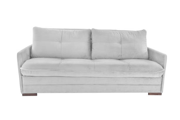 istock Three seats cozy color fabric sofa isolated on white background 1064258360