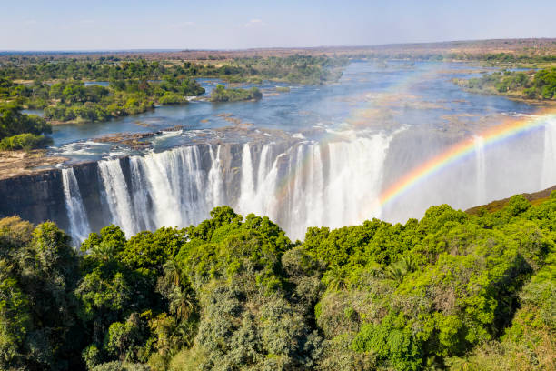 Aerial view of famous Victoria Falls, Zimbabwe and Zambia stock photo