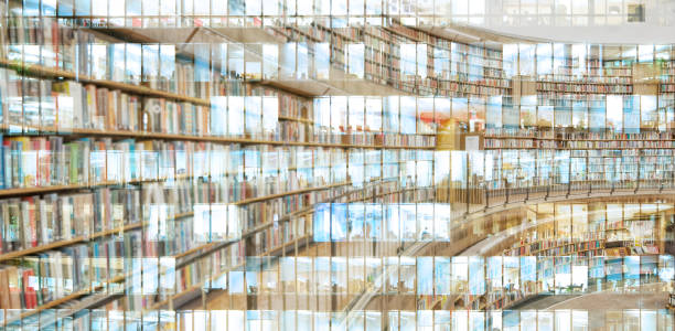 istock Abstract public library, reflection of office building 1064260906