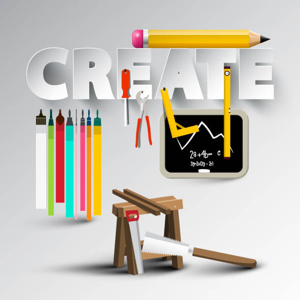 Create Design with Creative Tools Create Design with Creative Tools - Vector Creativity Illustration sawhorse stock illustrations