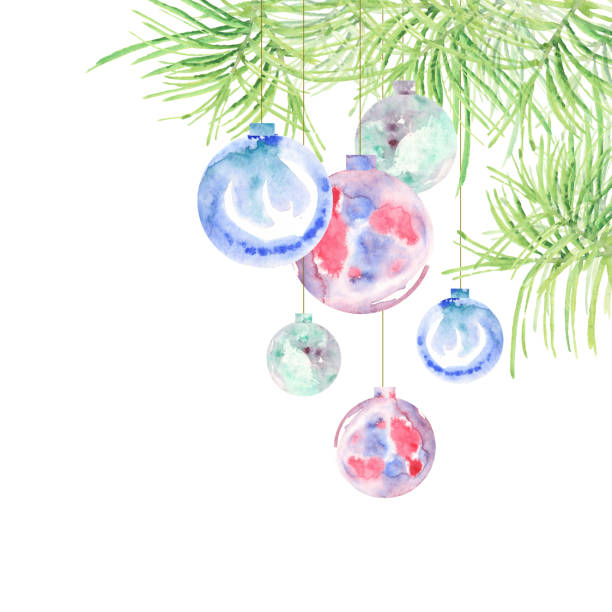 istock hanging on fir tree branch watercolor christmas balls isolated on white background with space for text 1064271338