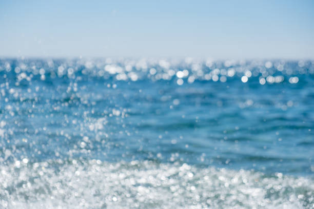 Abstract bokeh background from summer blue sea water at the beach, panoramic view