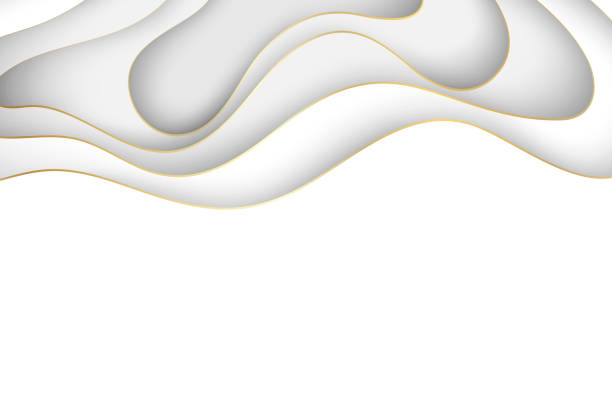 istock Deep paper art cartoon white abstract waves. Paper carve background. Modern origami design template. Vector illustration. 3d paper layers, waves with golden lines 1064272232
