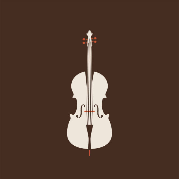 Classical cello icon. Isolated Vector String ill. Classical cello vector flat illustration isolated on brown background. Strings musical instruments set double bass stock illustrations