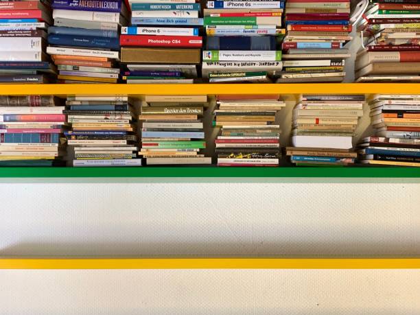 istock Planning the new library - unsorted book stacks and empty shelves 1064273878