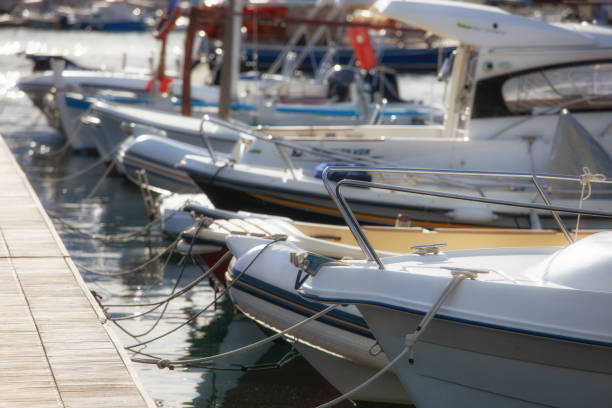 istock Modern yachts moored close up outdoor view 1064276496