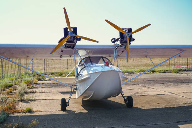 istock Light twin-engine amphibious aircraft at the airport 1064279472